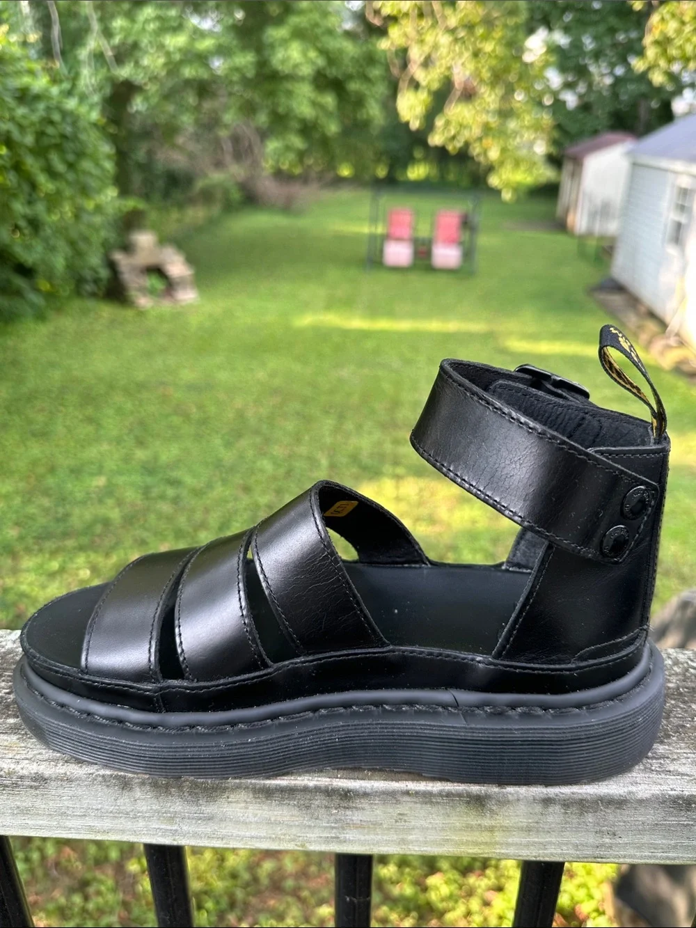 Dr. Martens Clarissa II Black Leather Triple-Strap Platform Gladiator Sandals 6